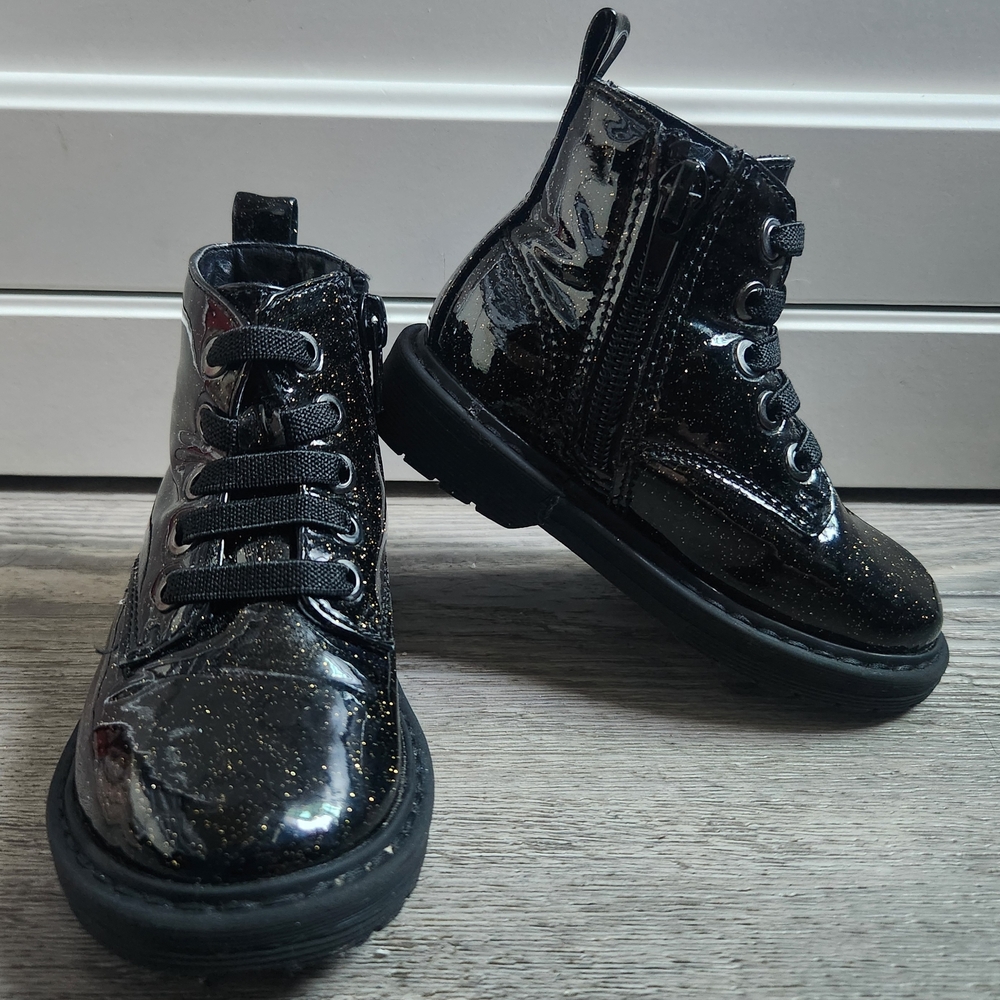 Thereabouts Toddler Girls Black Glitter Combat Boots